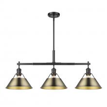  3306-LP BLK-AB - Orwell BLK 3 Light Linear Pendant in Matte Black with Aged Brass shades